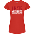 Weekends Funny Beer Alcohol Camping Cycling Womens Petite Cut T-Shirt Red