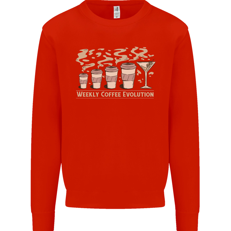 Weekly Coffee To Alcohol Evolution Wine Kids Sweatshirt Jumper Bright Red