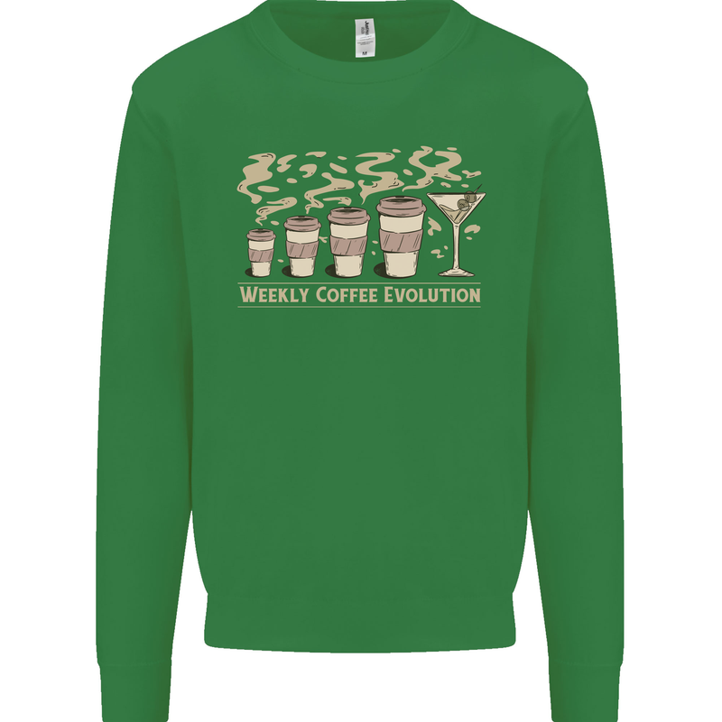 Weekly Coffee To Alcohol Evolution Wine Kids Sweatshirt Jumper Irish Green