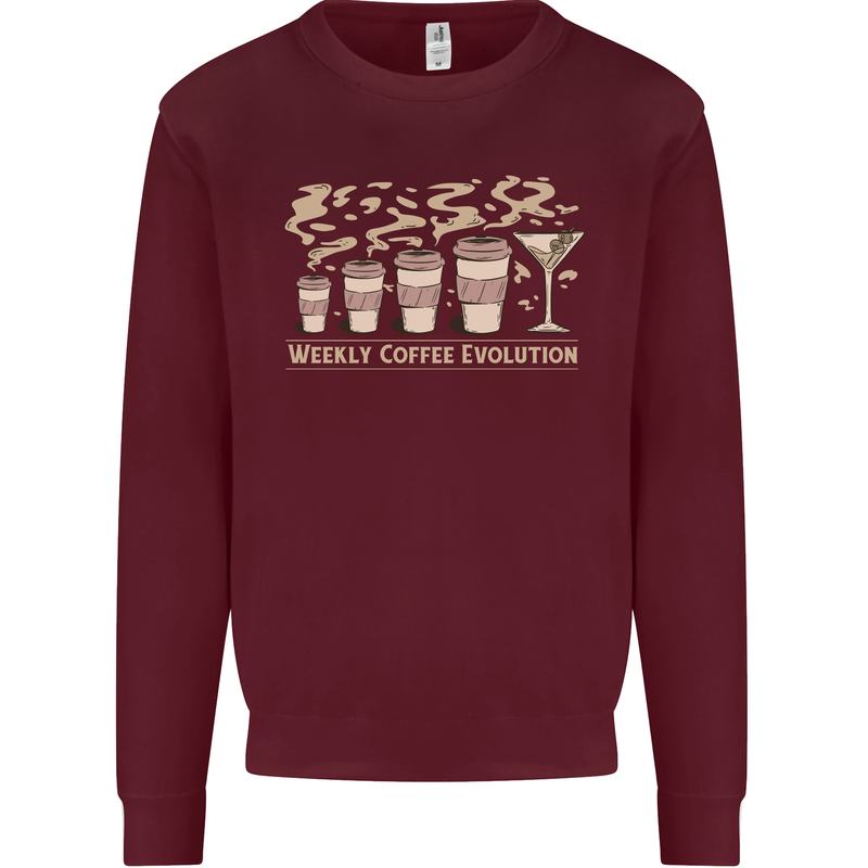 Weekly Coffee To Alcohol Evolution Wine Kids Sweatshirt Jumper Maroon