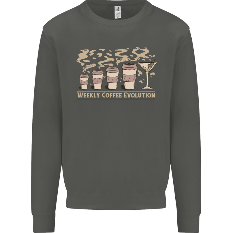 Weekly Coffee To Alcohol Evolution Wine Kids Sweatshirt Jumper Storm Grey