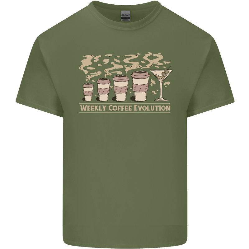 Weekly Coffee To Alcohol Evolution Wine Mens Cotton T-Shirt Tee Top Military Green