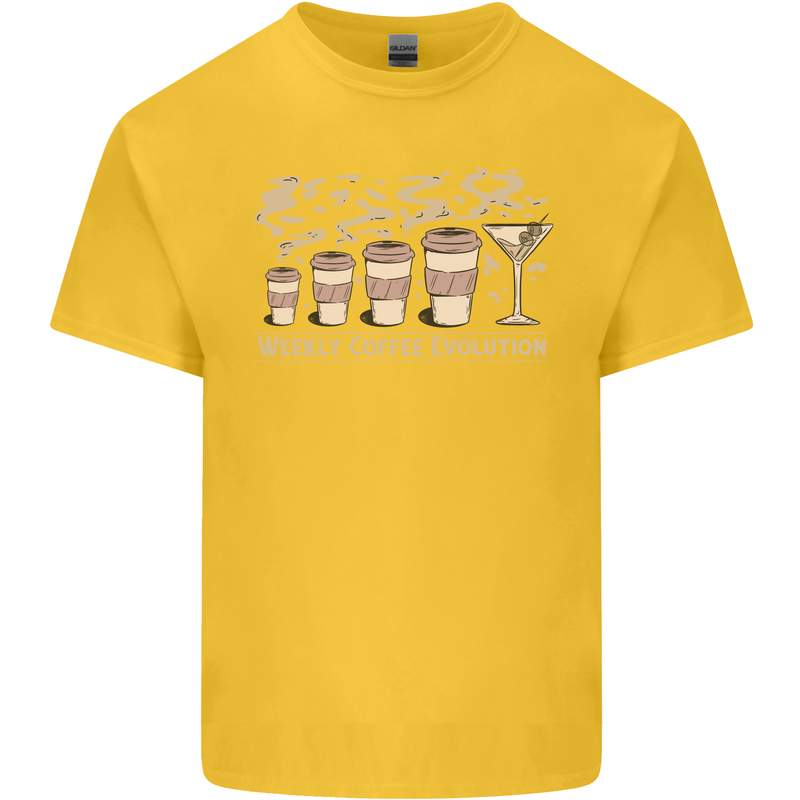 Weekly Coffee To Alcohol Evolution Wine Mens Cotton T-Shirt Tee Top Yellow