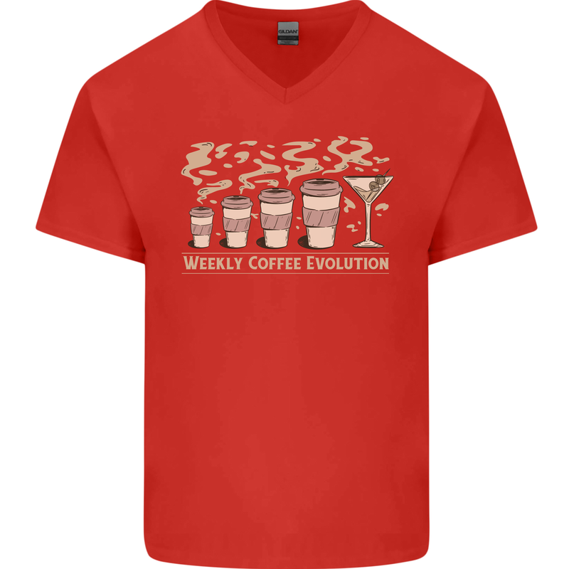Weekly Coffee To Alcohol Evolution Wine Mens V-Neck Cotton T-Shirt Red