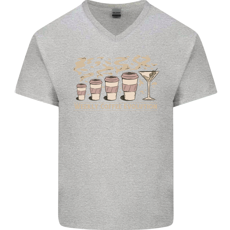 Weekly Coffee To Alcohol Evolution Wine Mens V-Neck Cotton T-Shirt Sports Grey