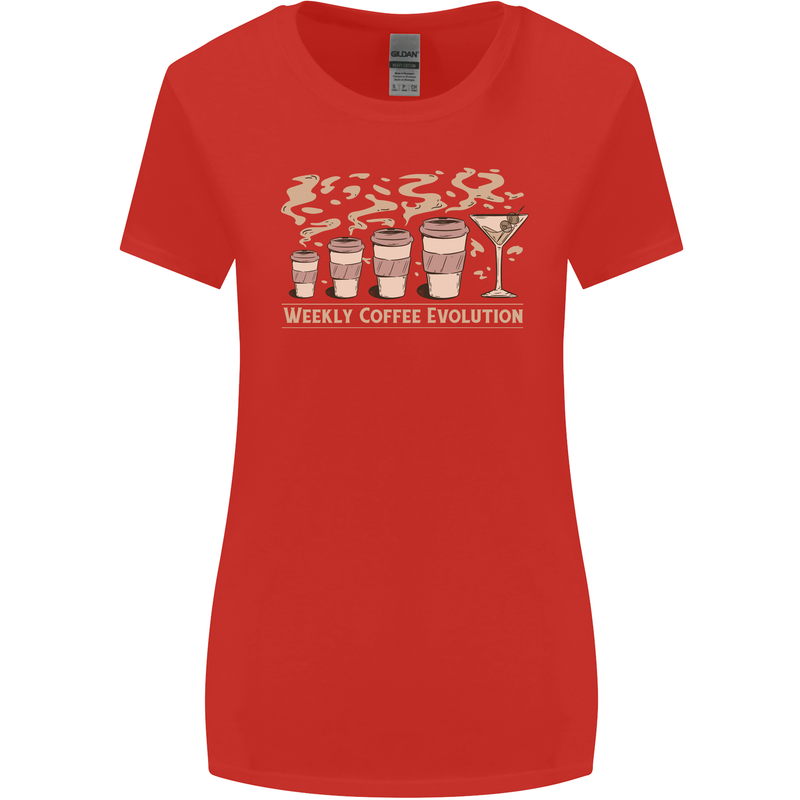 Weekly Coffee To Alcohol Evolution Wine Womens Wider Cut T-Shirt Red