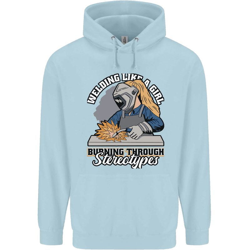 Welding Like a Girl Funny Welder Childrens Kids Hoodie Light Blue