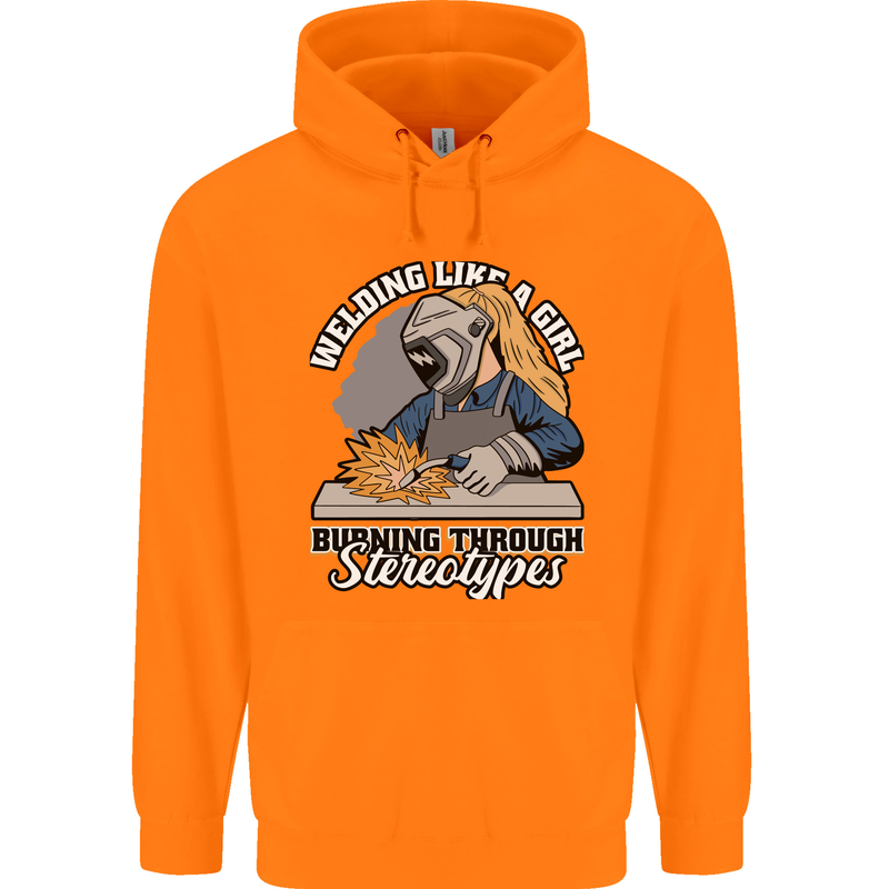 Welding Like a Girl Funny Welder Childrens Kids Hoodie Orange
