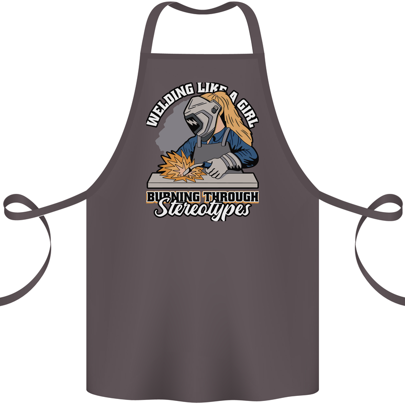 Welding Like a Girl Funny Welder Cotton Apron 100% Organic Dark Grey