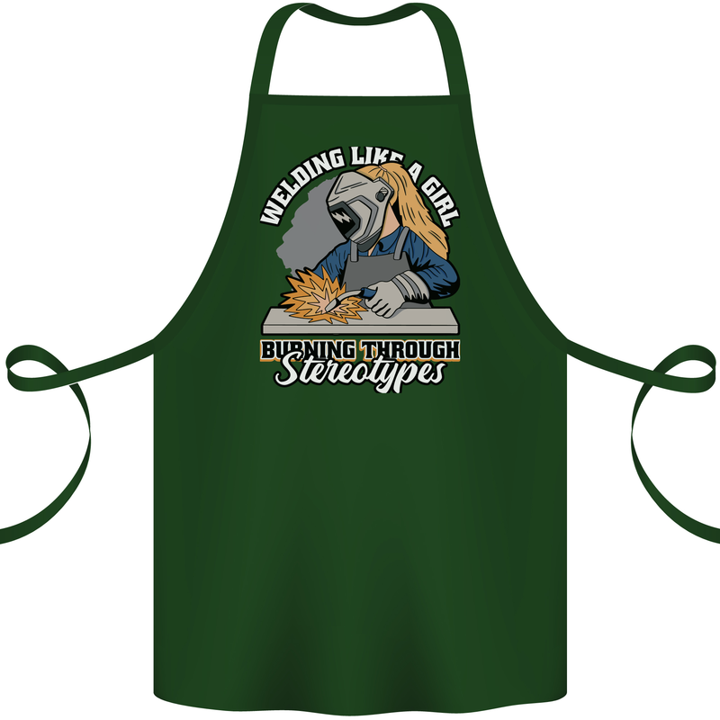 Welding Like a Girl Funny Welder Cotton Apron 100% Organic Forest Green