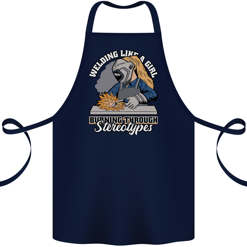 Welding Like a Girl Funny Welder Cotton Apron 100% Organic Navy Blue