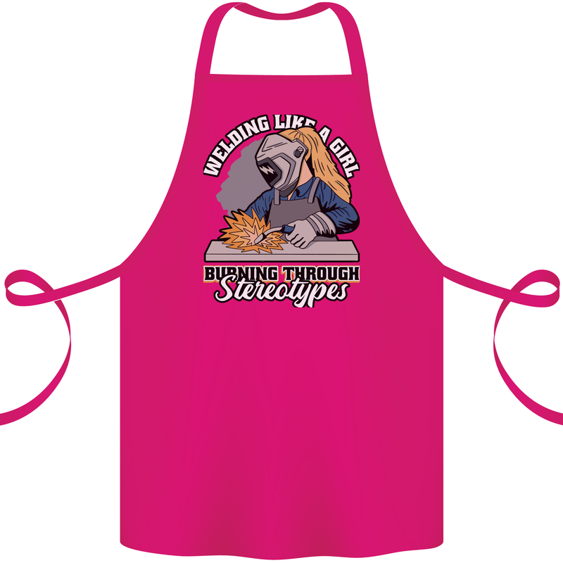 Welding Like a Girl Funny Welder Cotton Apron 100% Organic Pink