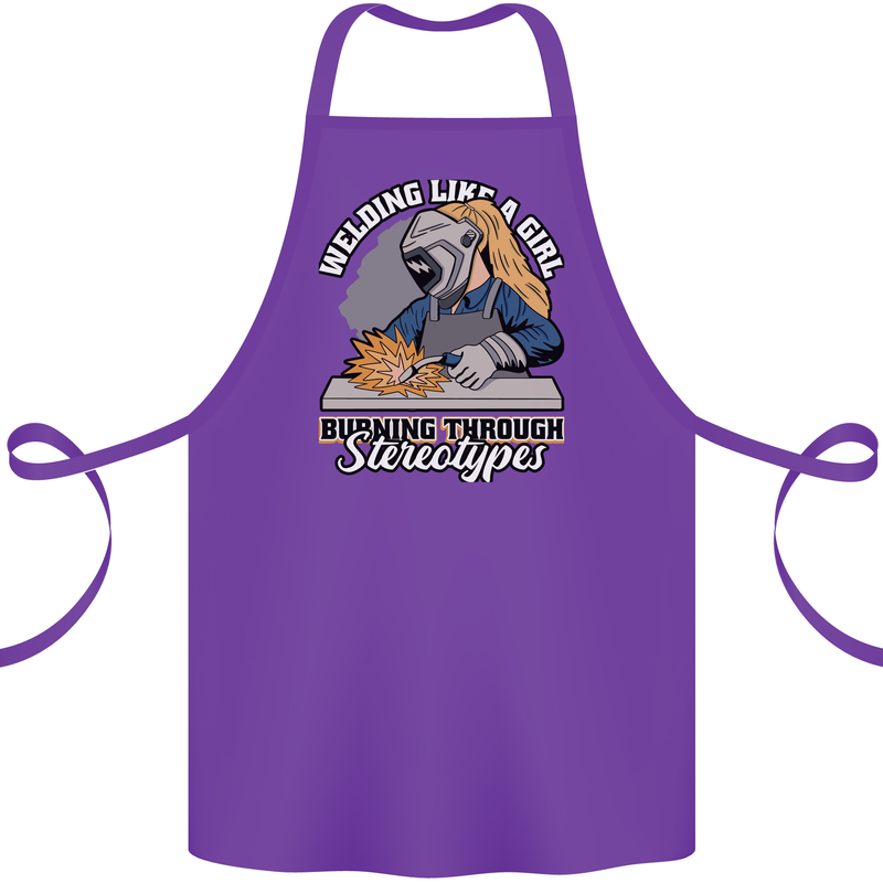Welding Like a Girl Funny Welder Cotton Apron 100% Organic Purple