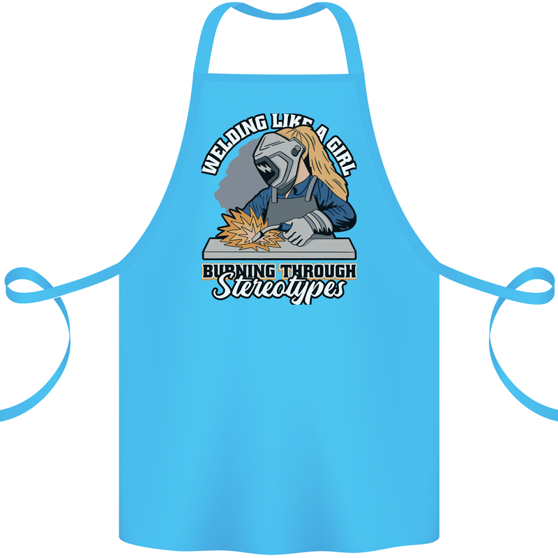 Welding Like a Girl Funny Welder Cotton Apron 100% Organic Turquoise