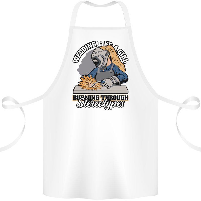 Welding Like a Girl Funny Welder Cotton Apron 100% Organic White