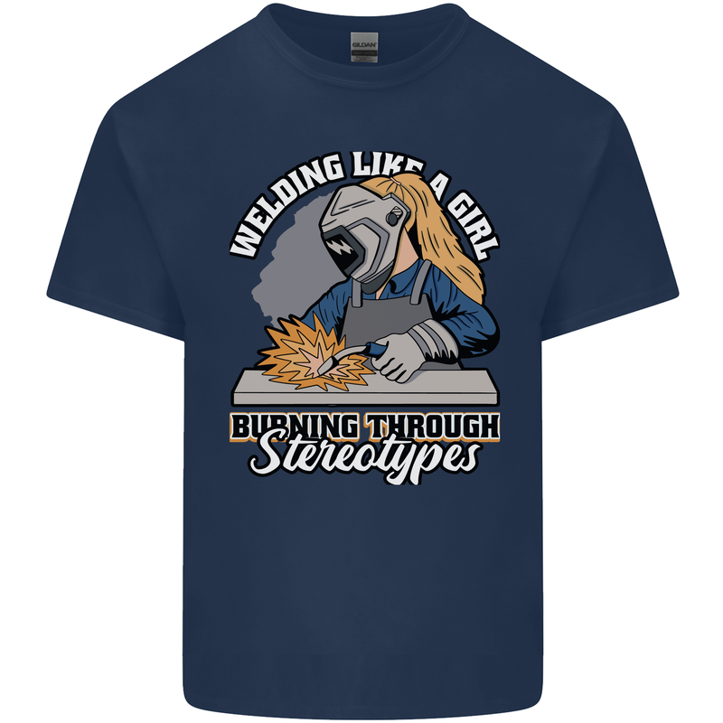 Welding Like a Girl Funny Welder Kids T-Shirt Childrens Navy Blue