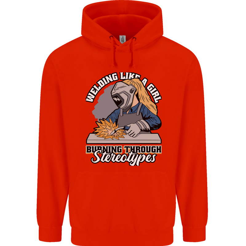 Welding Like a Girl Funny Welder Mens 80% Cotton Hoodie Bright Red