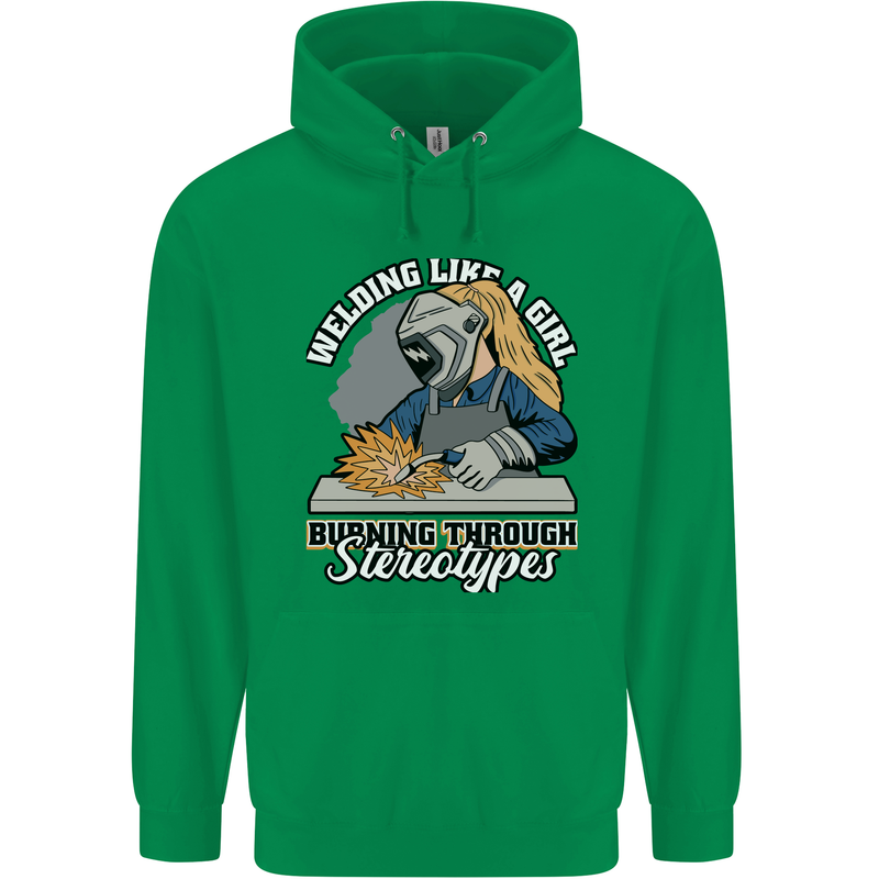 Welding Like a Girl Funny Welder Mens 80% Cotton Hoodie Irish Green