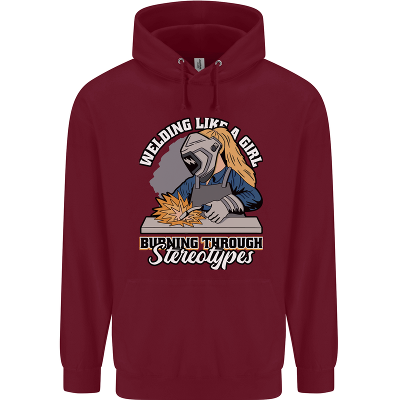 Welding Like a Girl Funny Welder Mens 80% Cotton Hoodie Maroon