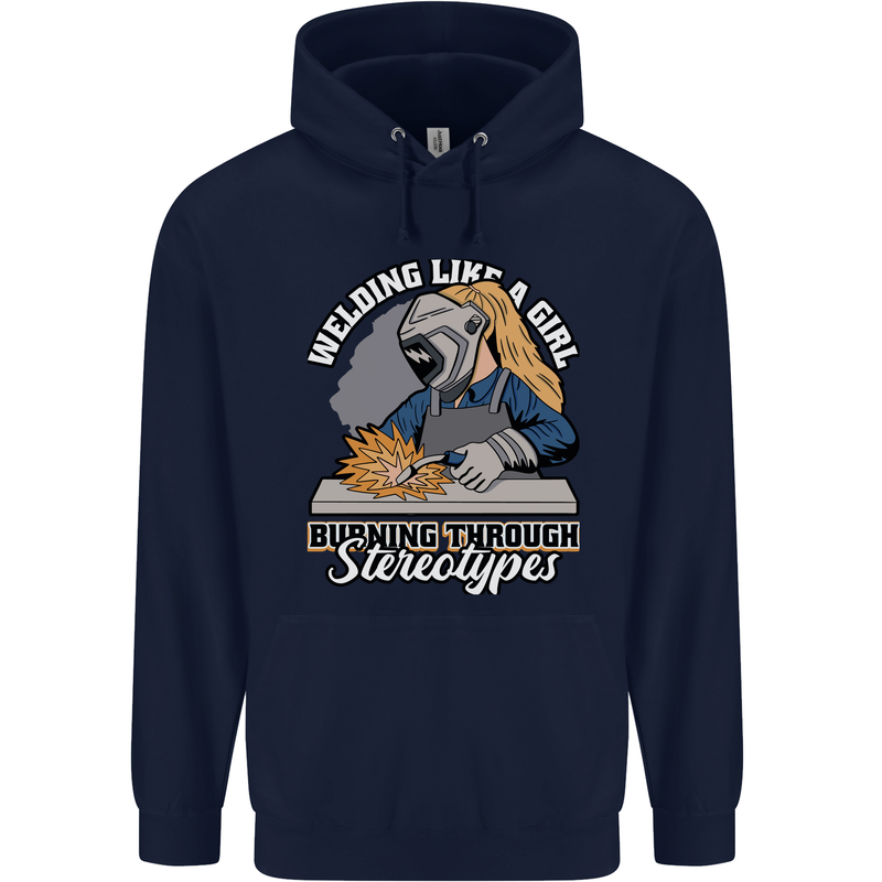 Welding Like a Girl Funny Welder Mens 80% Cotton Hoodie Navy Blue