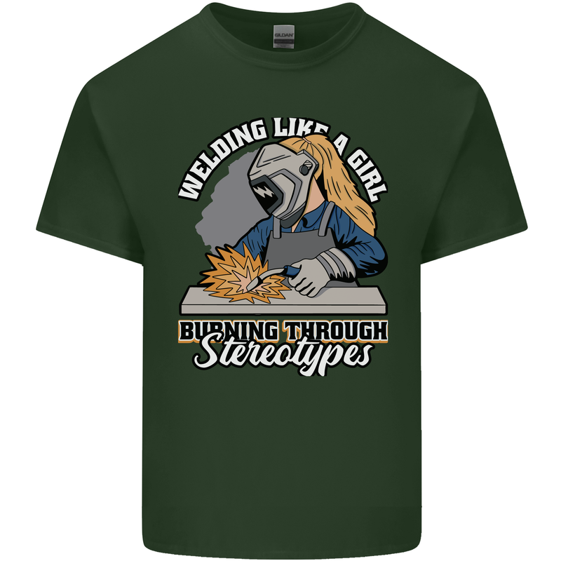 Welding Like a Girl Funny Welder Mens Cotton T-Shirt Tee Top Forest Green