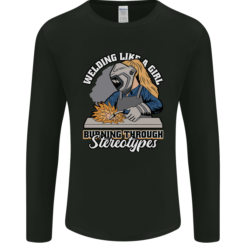 Welding Like a Girl Funny Welder Mens Long Sleeve T-Shirt Black