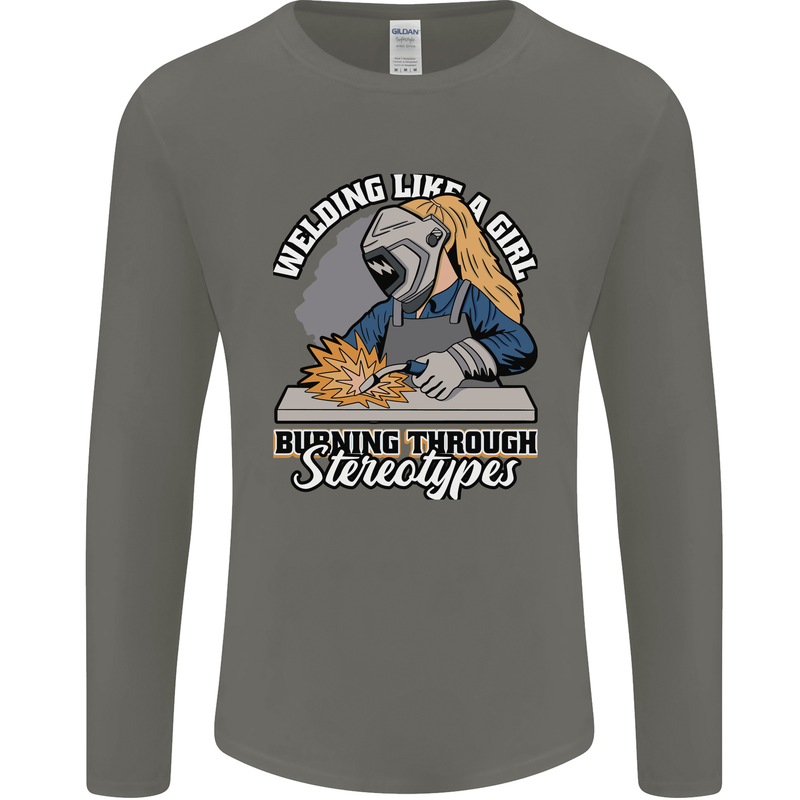 Welding Like a Girl Funny Welder Mens Long Sleeve T-Shirt Charcoal