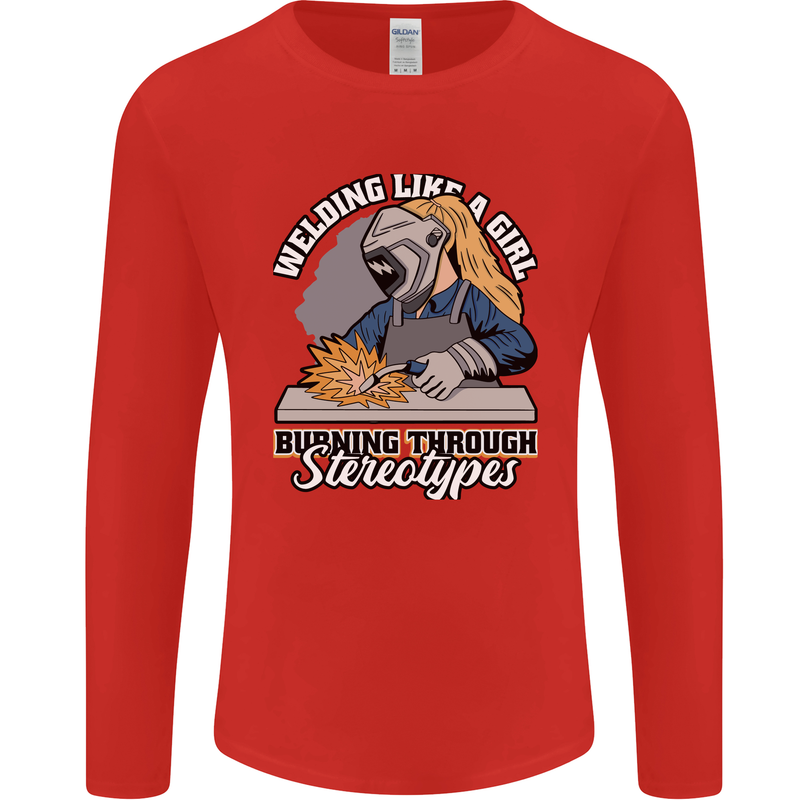 Welding Like a Girl Funny Welder Mens Long Sleeve T-Shirt Red