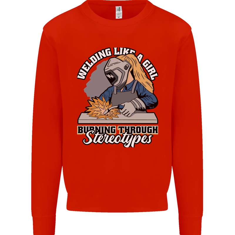 Welding Like a Girl Funny Welder Mens Sweatshirt Jumper Bright Red