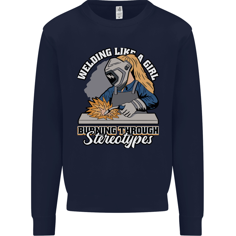Welding Like a Girl Funny Welder Mens Sweatshirt Jumper Navy Blue