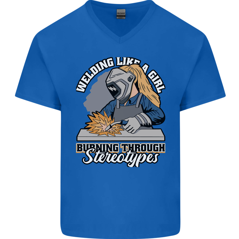 Welding Like a Girl Funny Welder Mens V-Neck Cotton T-Shirt Royal Blue