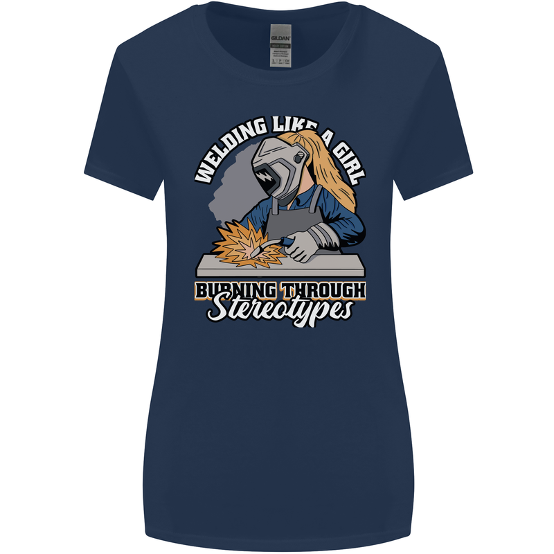 Welding Like a Girl Funny Welder Womens Wider Cut T-Shirt Navy Blue