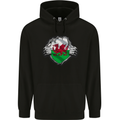 Welsh Flag St Davids Day Ripped Gym Wales Childrens Kids Hoodie Black