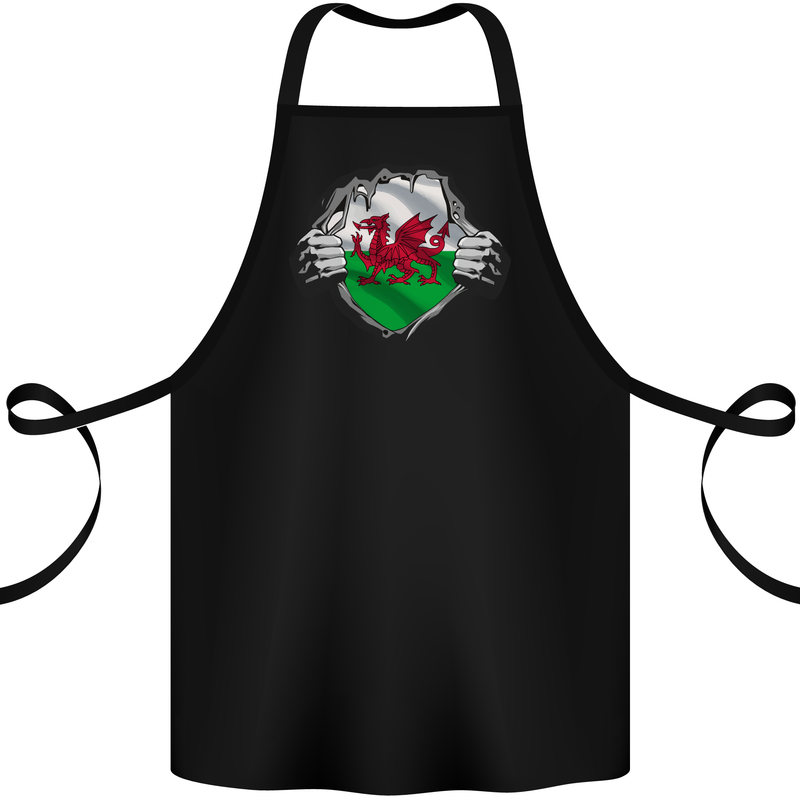 Welsh Flag St Davids Day Ripped Gym Wales Cotton Apron 100% Organic Black