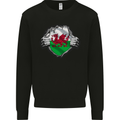 Welsh Flag St Davids Day Ripped Gym Wales Kids Sweatshirt Jumper Black