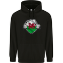 Welsh Flag St Davids Day Ripped Gym Wales Mens 80% Cotton Hoodie Black