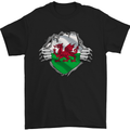 Welsh Flag St Davids Day Ripped Gym Wales Mens T-Shirt Cotton Gildan Black