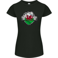 Welsh Flag St Davids Day Ripped Gym Wales Womens Petite Cut T-Shirt Black