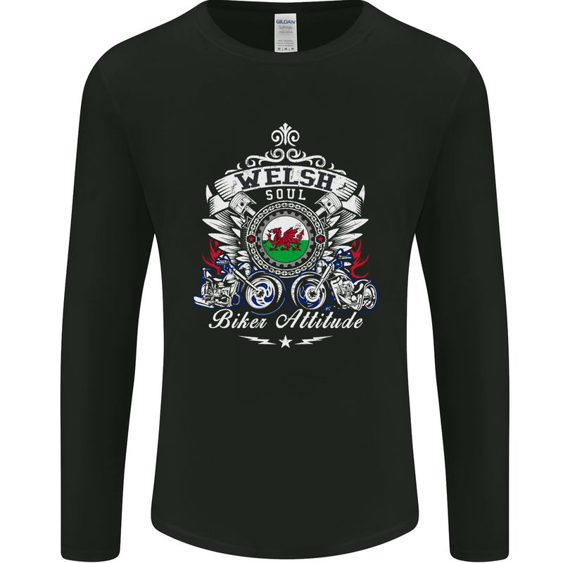 Welsh Soul Biker Attitude Bike Motorcycle Mens Long Sleeve T-Shirt Black