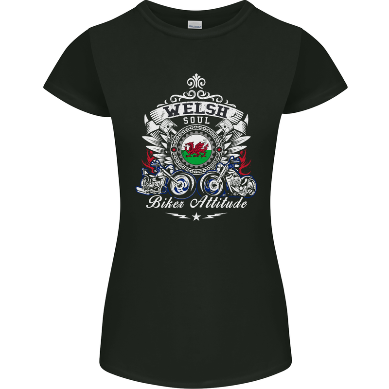 Welsh Soul Biker Attitude Bike Motorcycle Womens Petite Cut T-Shirt Black
