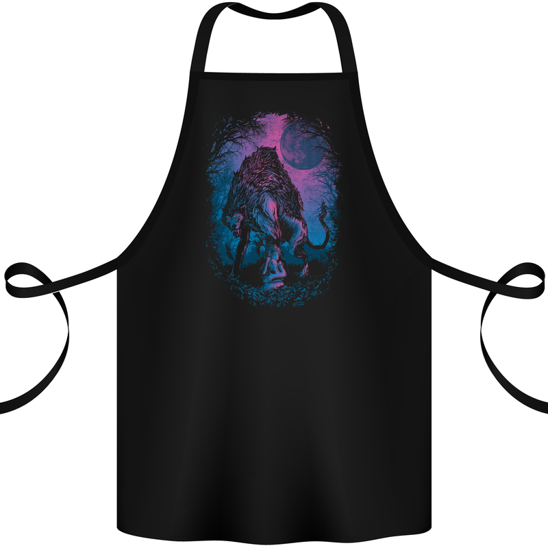 Werewolf & Child Wolf Horror Halloween Cotton Apron 100% Organic Black