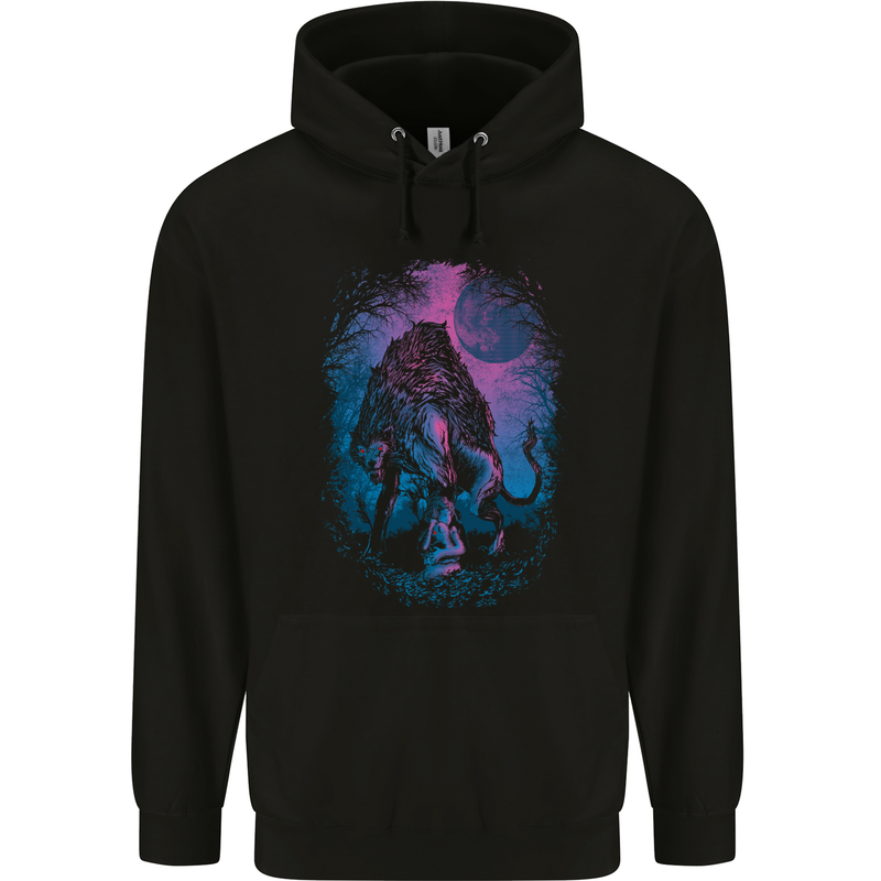 Werewolf & Child Wolf Horror Halloween Mens 80% Cotton Hoodie Black