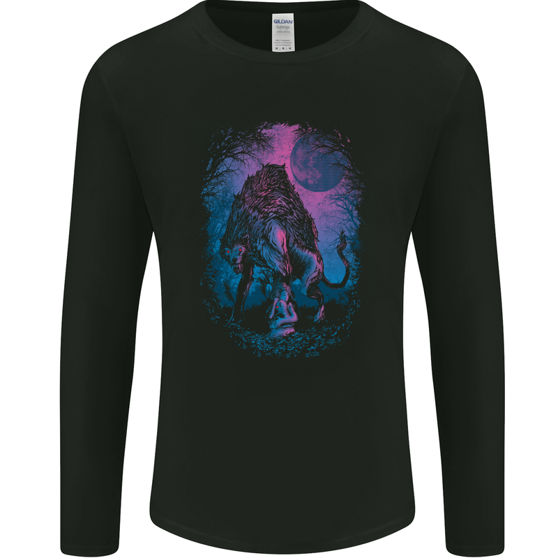 Werewolf & Child Wolf Horror Halloween Mens Long Sleeve T-Shirt Black