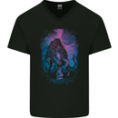 Werewolf & Child Wolf Horror Halloween Mens V-Neck Cotton T-Shirt Black