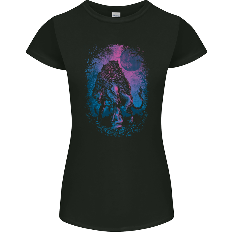 Werewolf & Child Wolf Horror Halloween Womens Petite Cut T-Shirt Black