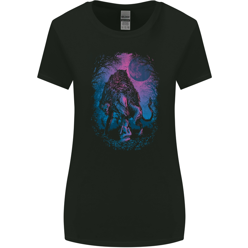 Werewolf & Child Wolf Horror Halloween Womens Wider Cut T-Shirt Black