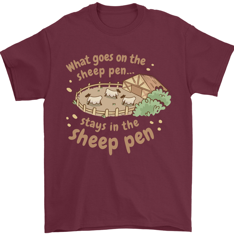 What Goes On In the Sheep Pen Farming Mens T-Shirt 100% Cotton Maroon