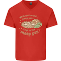 What Goes On In the Sheep Pen Farming Mens V-Neck Cotton T-Shirt Red