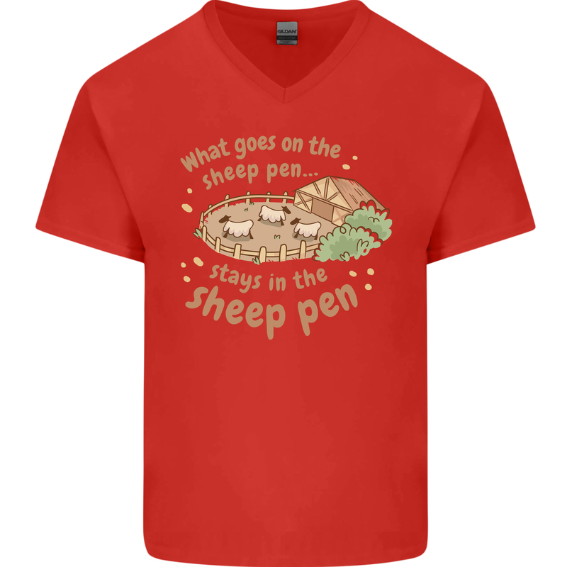 What Goes On In the Sheep Pen Farming Mens V-Neck Cotton T-Shirt Red