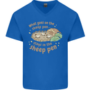 What Goes On In the Sheep Pen Farming Mens V-Neck Cotton T-Shirt Royal Blue